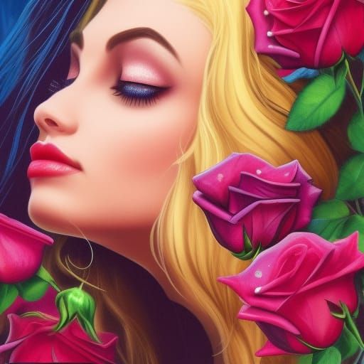 Sleeping Beauty Smelling a Rose in Hyperrealism