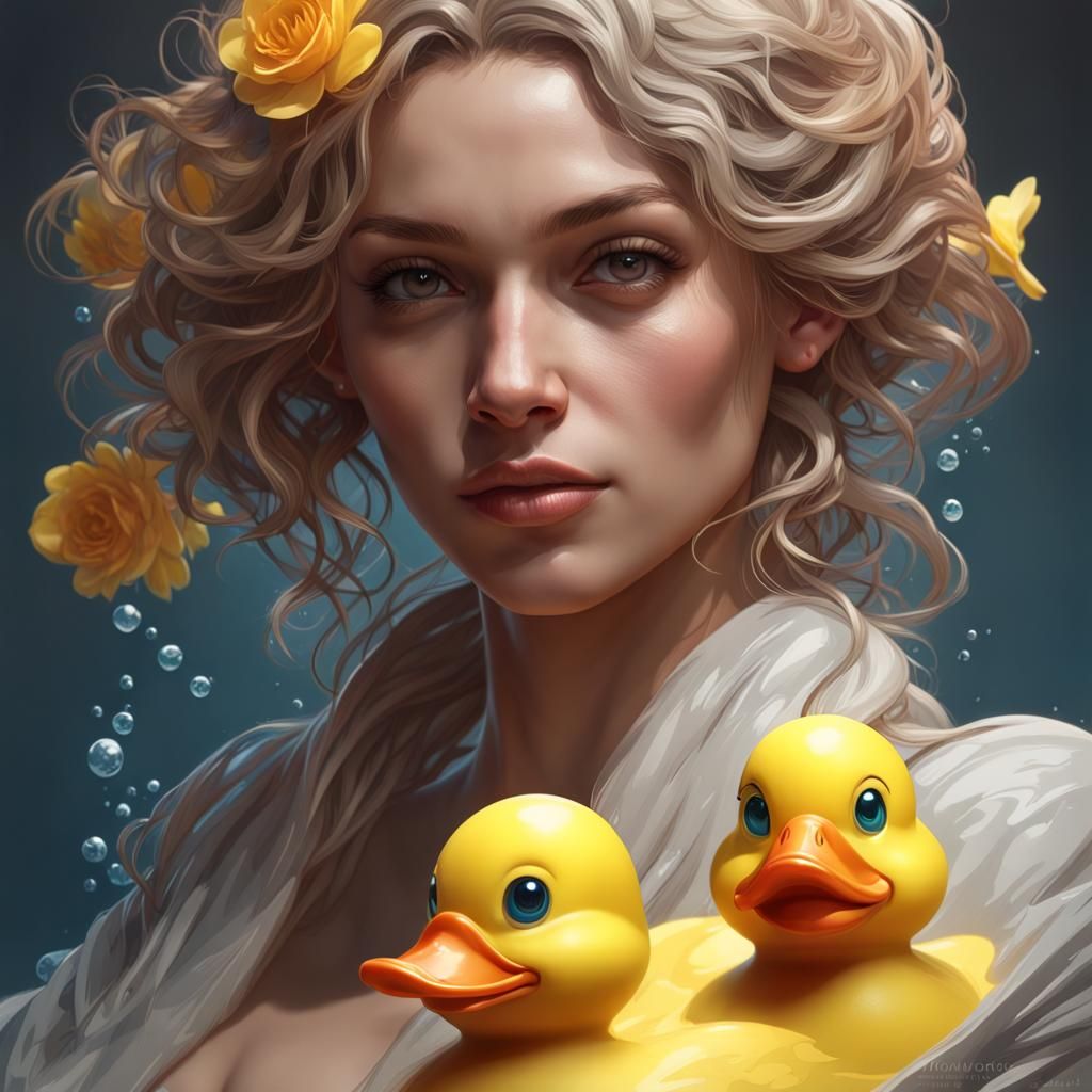 Hyperdetailed Rubber Duck Portrait in Art Nouveau Style