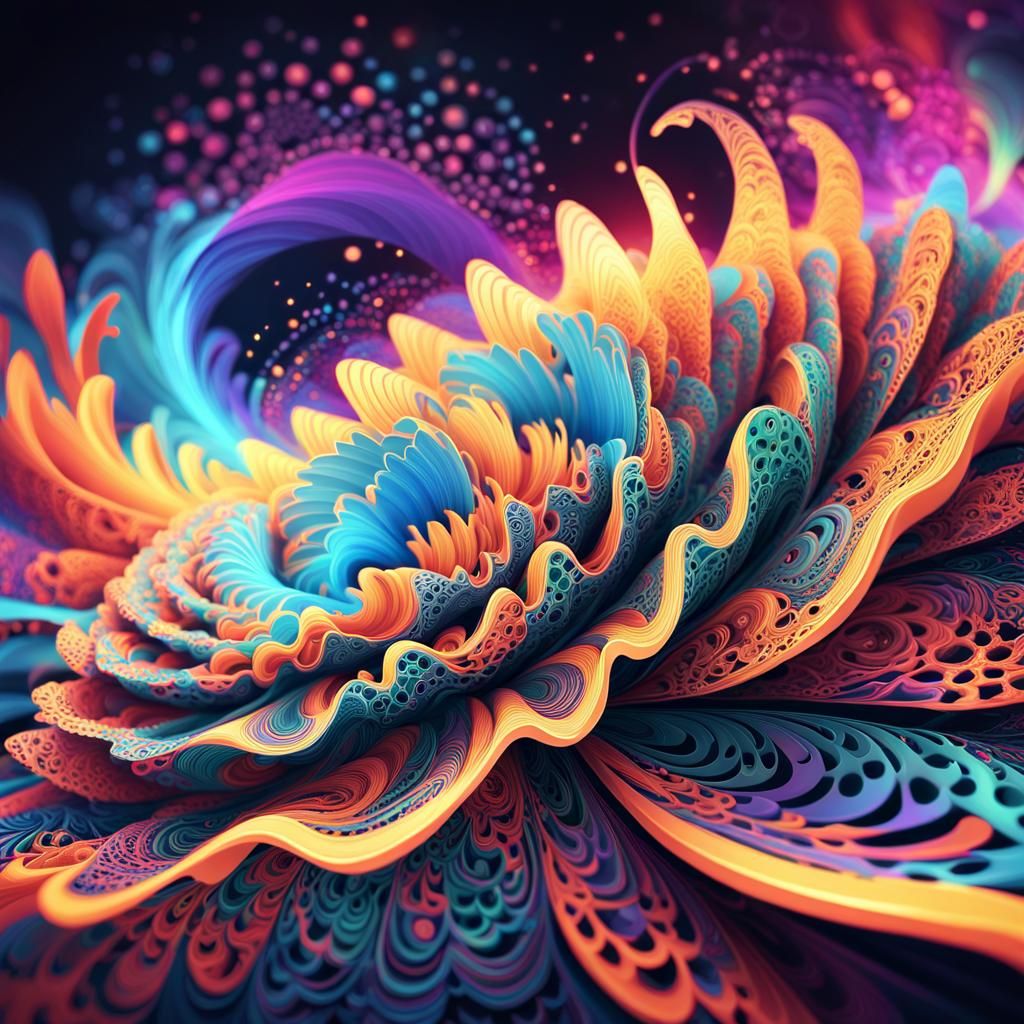 Vibrant Fractal Zentangle in Pop Art Style