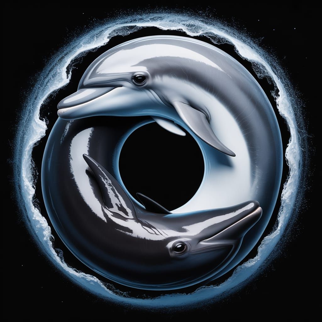 Yin Yang Dolphins in Galaxy: Digital Art