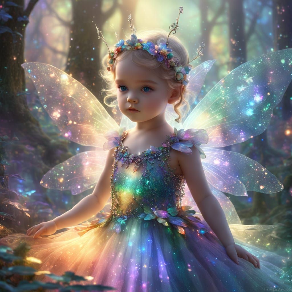 Baby Fairy in Rainbow Opal Dress