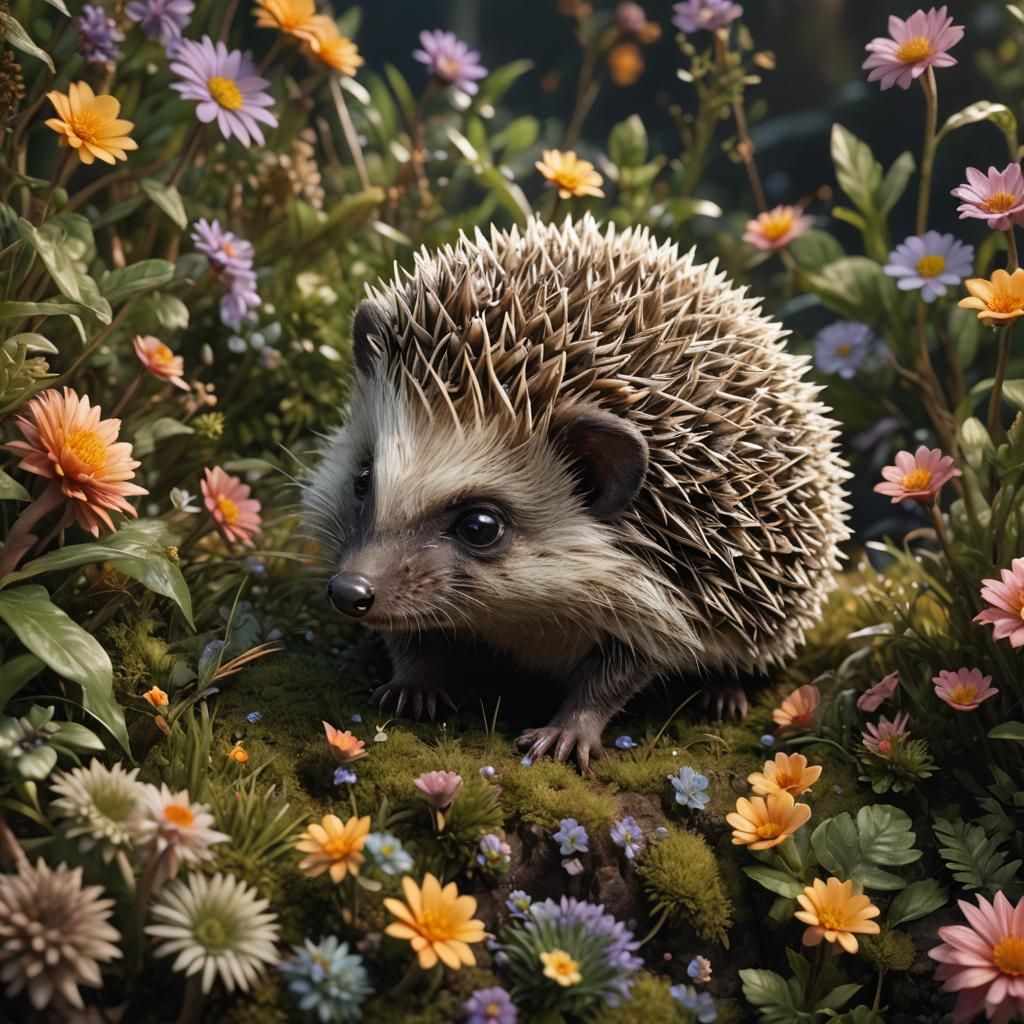Cute Baby Hedgehog Close-Up: Detailed Matte Painting