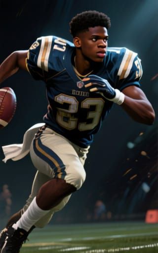 African-American Man in Fantasy Football Jersey, Cinematic A...