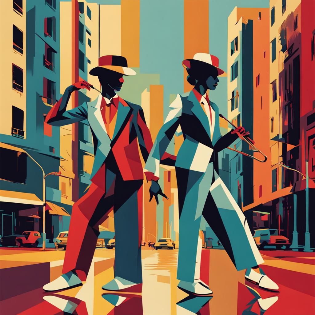 Jazz Dancers in Orphism Style, Geometric Bauhaus
