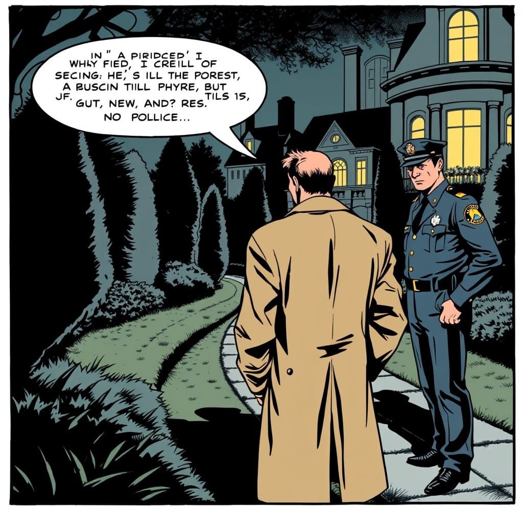 Detective Confrontation at Mansion, Comic Book Style