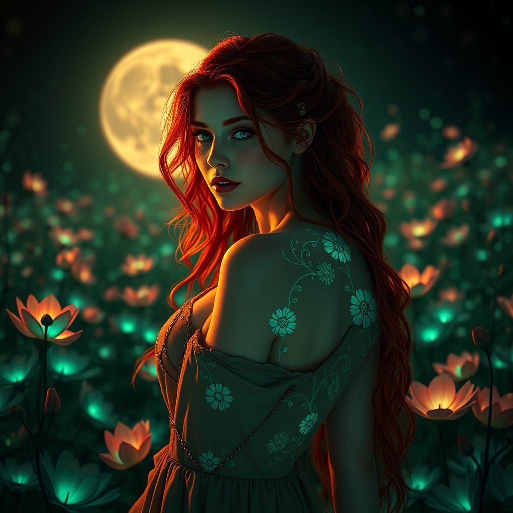 Moonlit Bohemian Goddess in an Ethereal Garden
