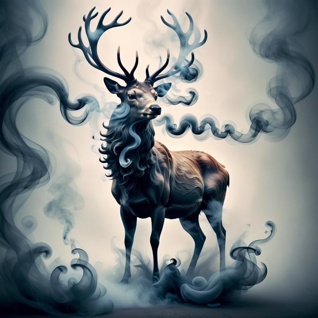 Dreamlike Smoke Stag Illustration
