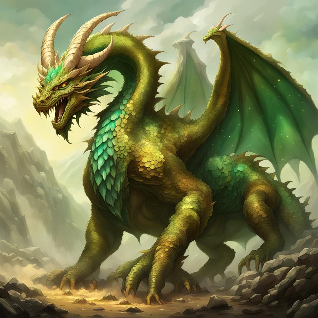 Earth Dragon with Emerald Eyes in Giger Style