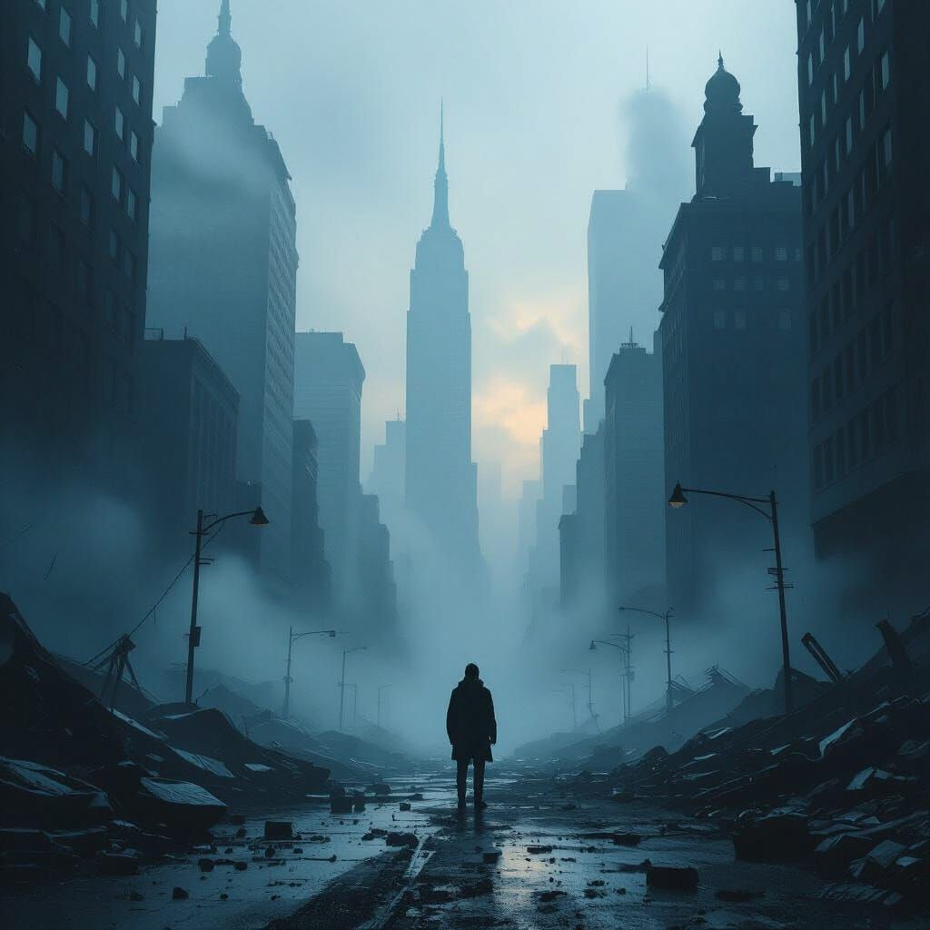 Post-Apocalyptic NYC in Fog With Lone Survivor