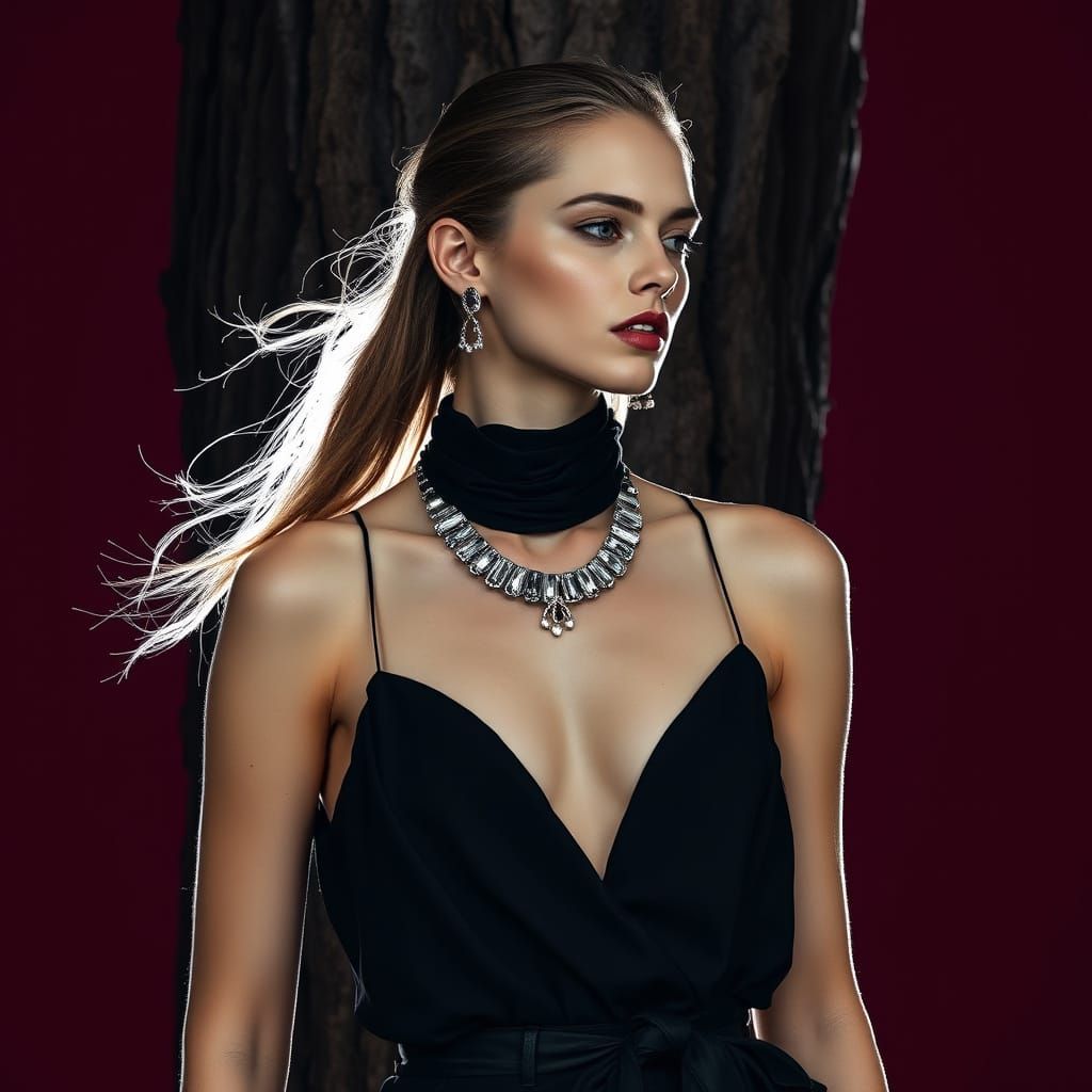 Surreal Fashion Model Showcases Dramatic Style in Dark, Mood...