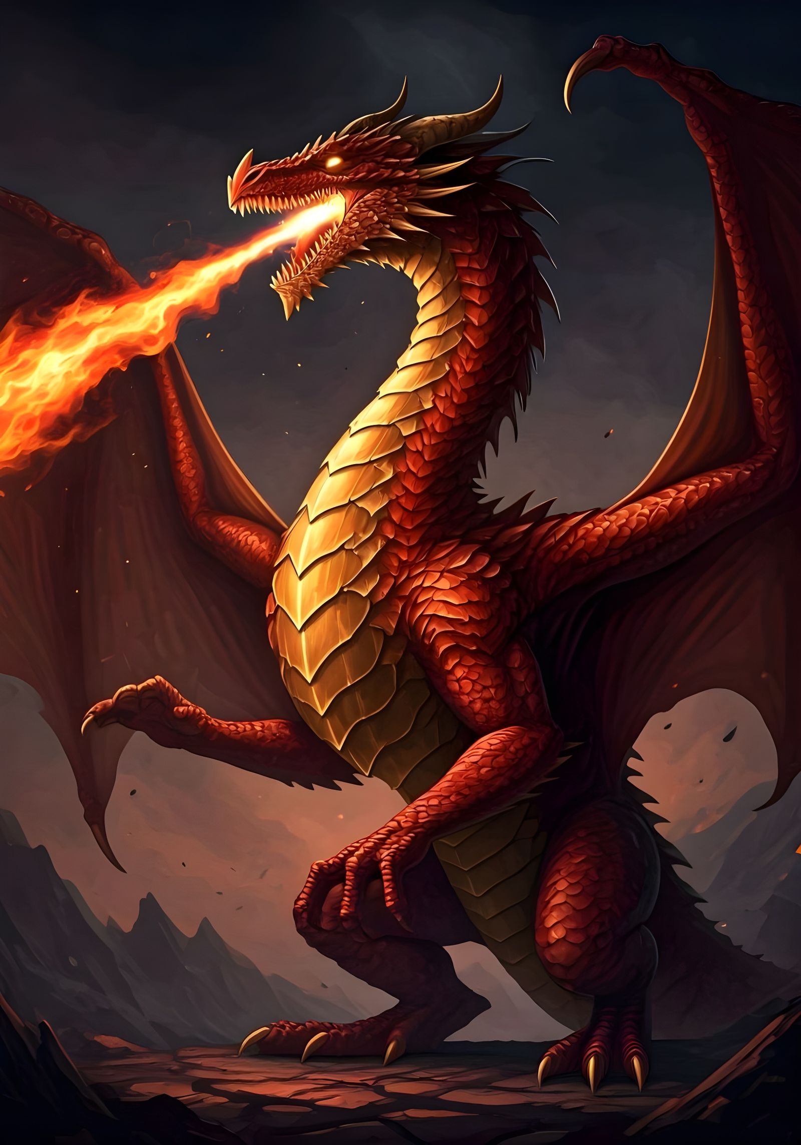 Fearsome Dragon Breathes Fire in Epic Fantasy Style