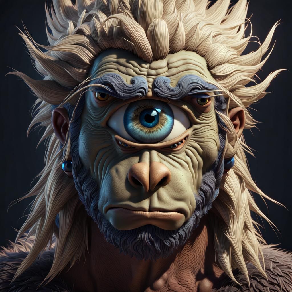 Cartoon Cyclops Portrait in Hyperrealistic Style