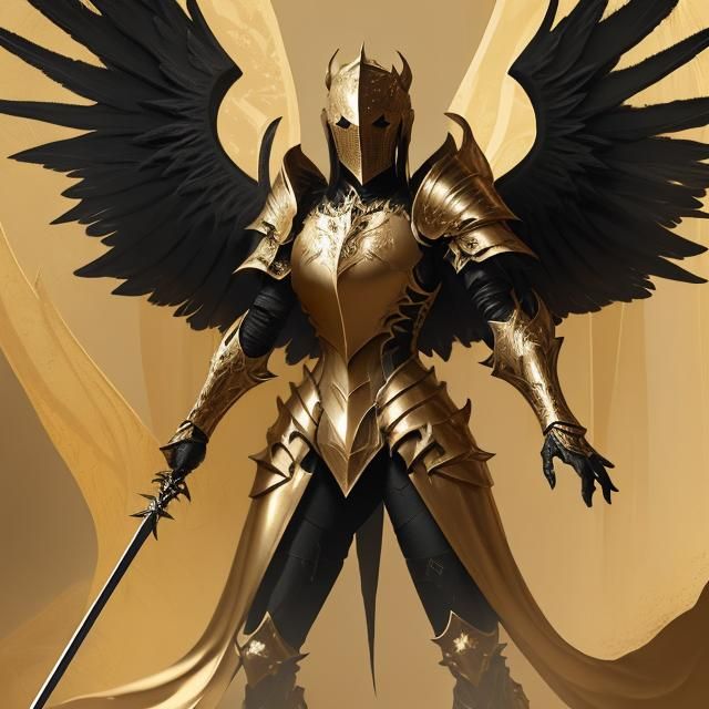 Golden Knight with Black Wings: Fantasy Art