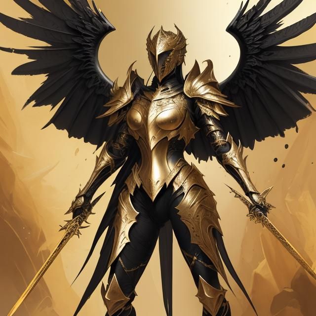 Golden Knight with Black Wings Fantasy Art