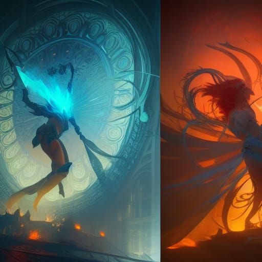 Intricate Display of Power in Orange and Teal