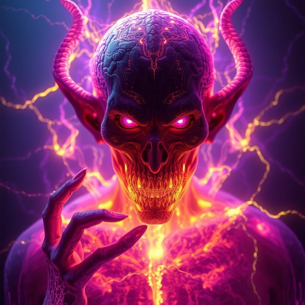 Futuristic Plasma Vampire Portrait in Dark Fantasy Style