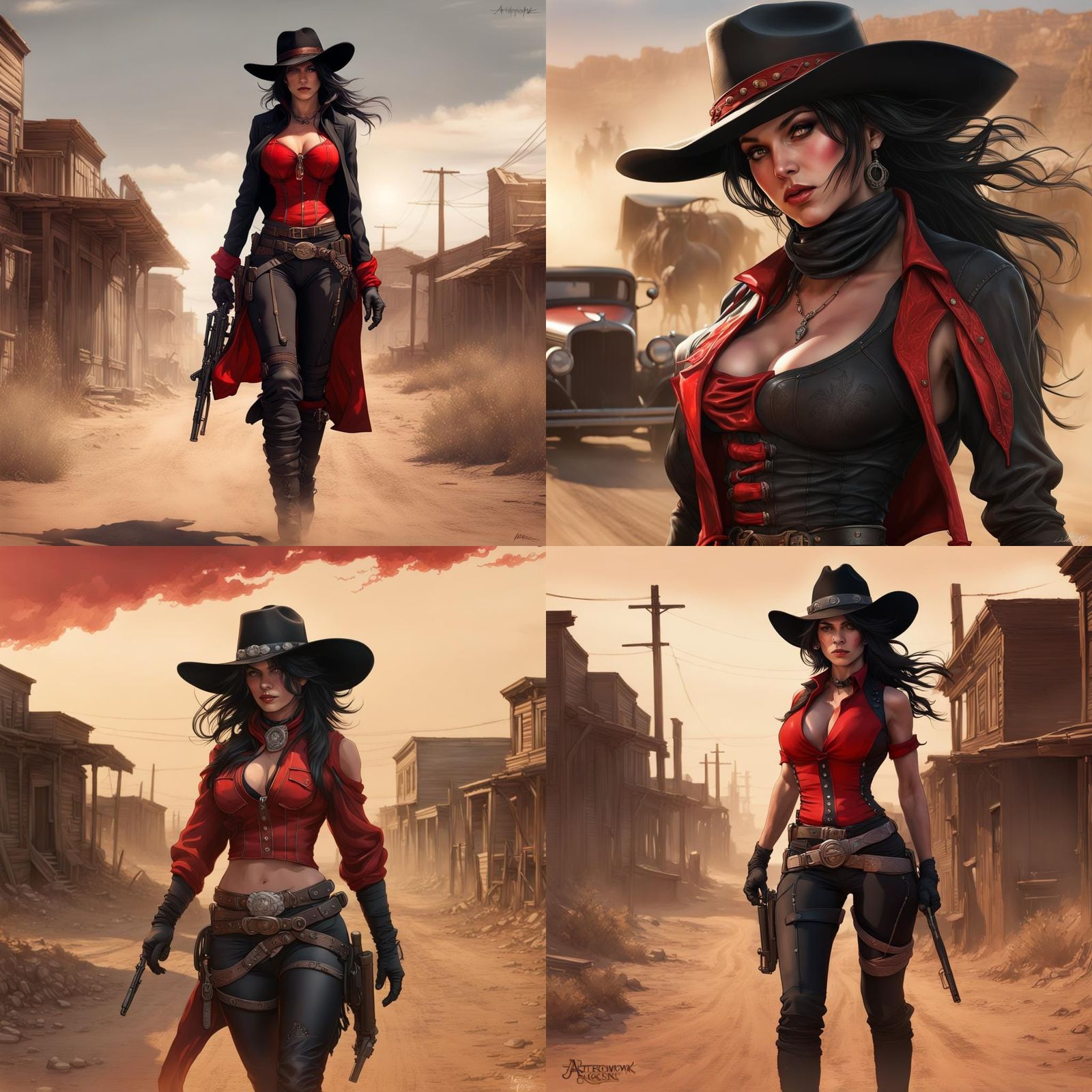 Female Gunslinger in Dodge City: Detailed Digital Art