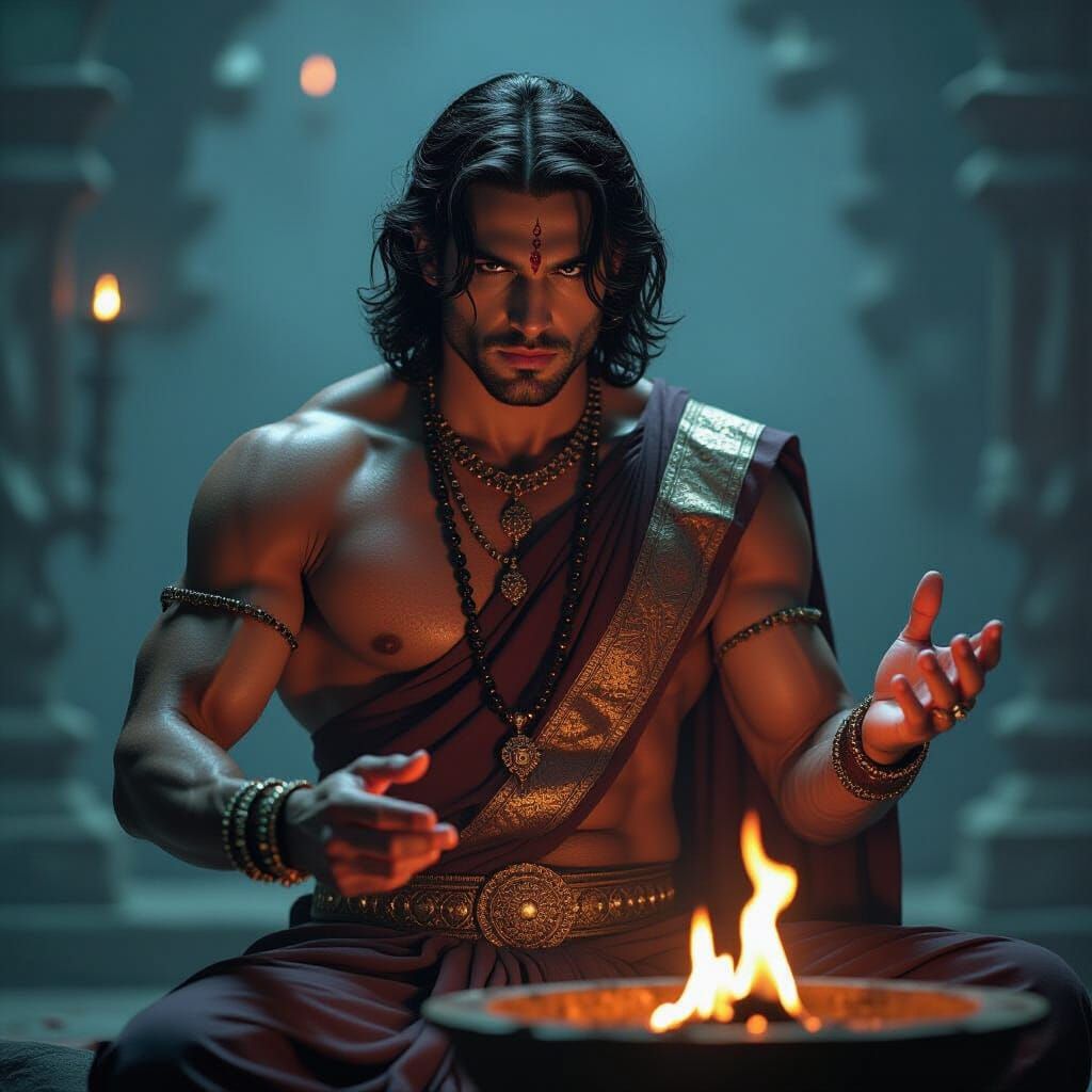 Sinister Muscle Man in Saree Performing Black Magic