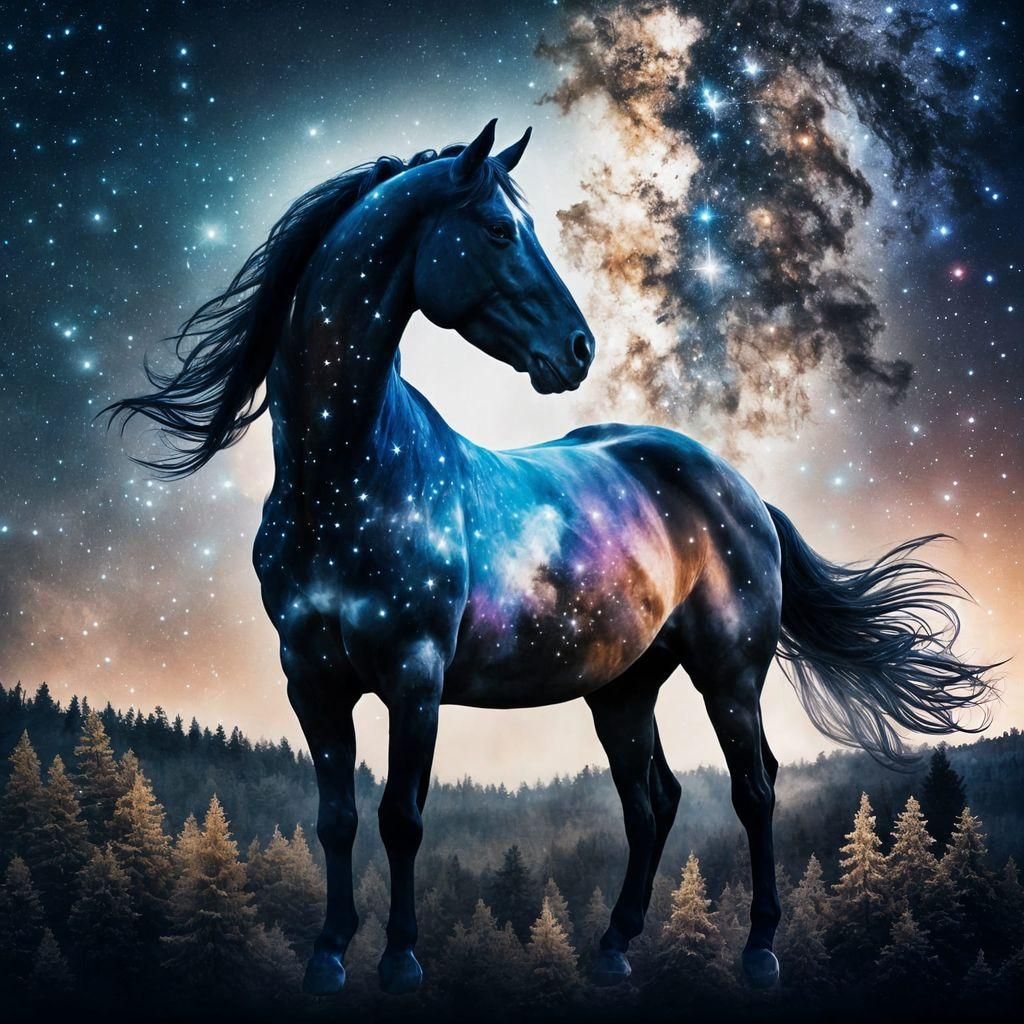 Milky Way Galaxy Horse in Double Exposure Style