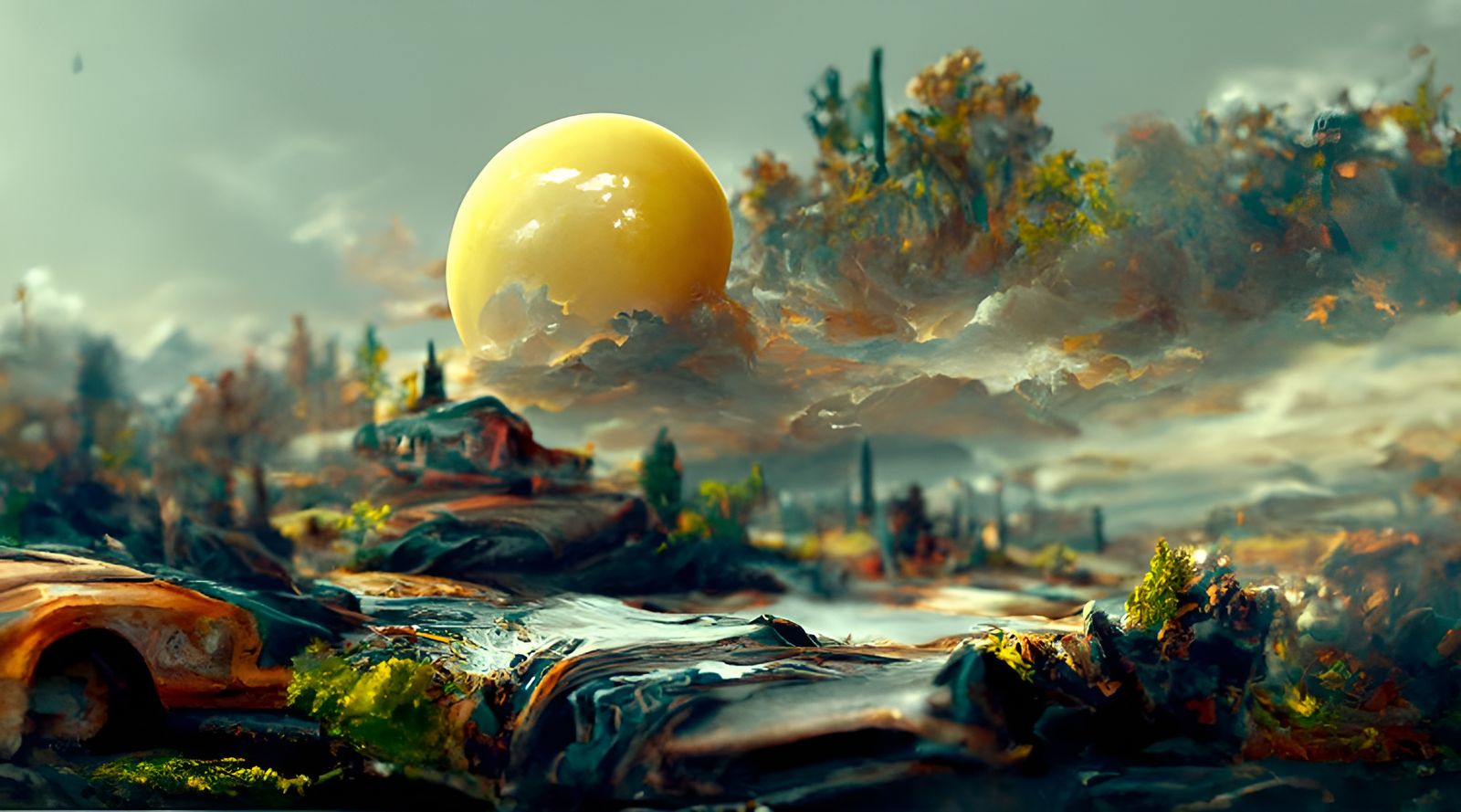 Oily Landscape Painting in Hyperrealism Style