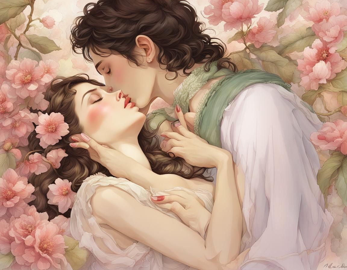 Passionate Kiss in Oil Painting by James Gurney