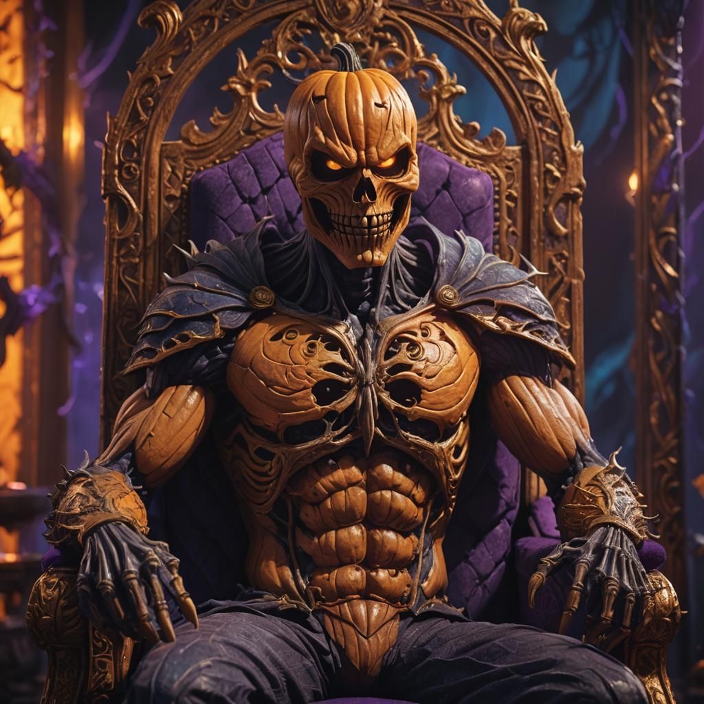 Muscular Pumpkin King on Throne Concept Art