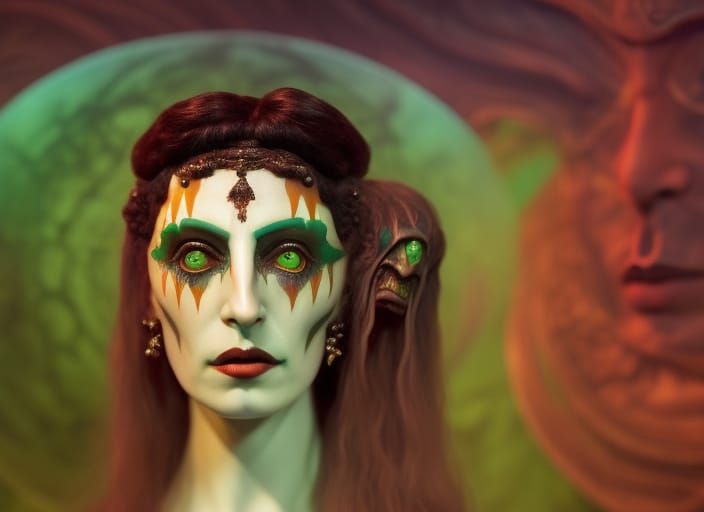 Gothic Woman with Dracula, Hyperrealistic Portrait