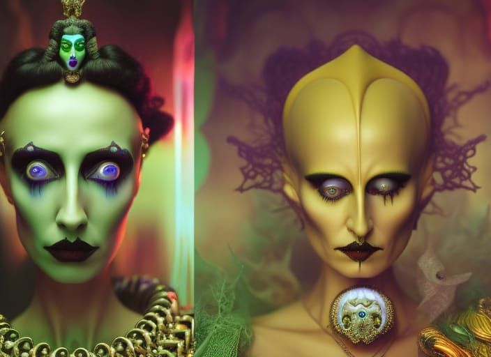 Gothic Woman with Dracula in Steampunk Renaissance Style