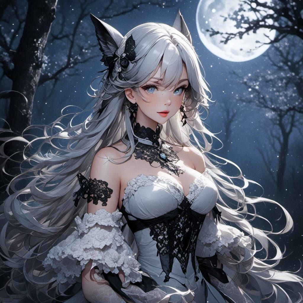 Moonlit Woman Portrait in Hyperrealistic Anime Style