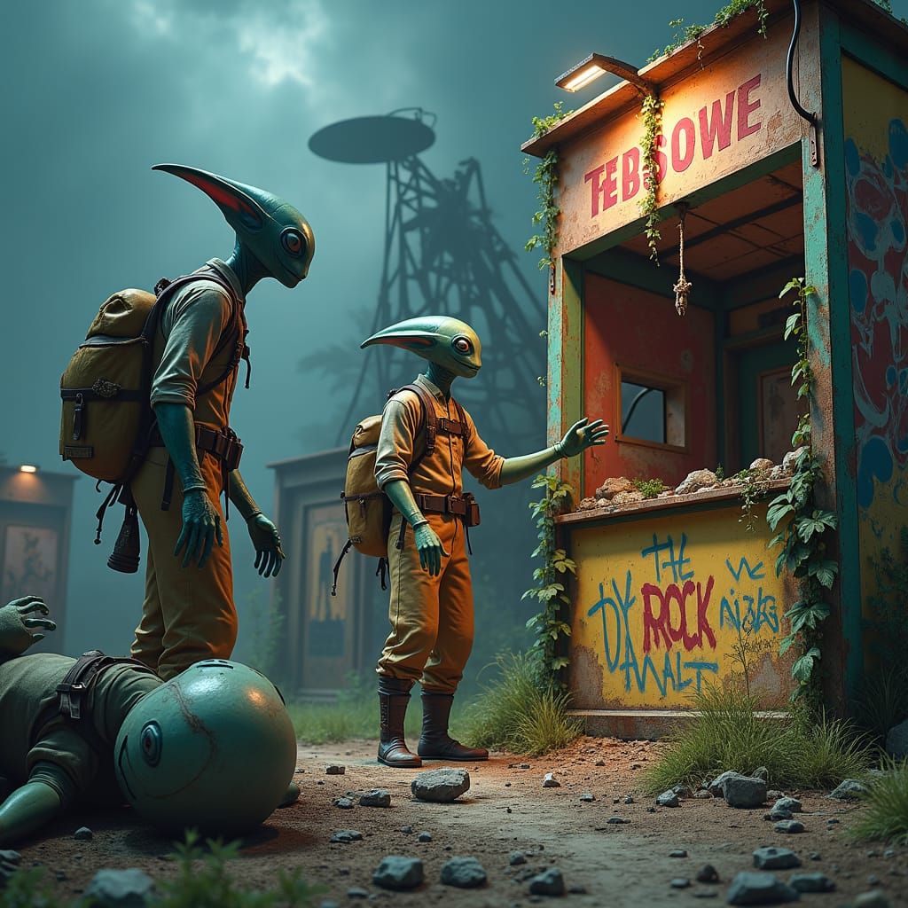 Ultra detailed pictures of alien archeologists exploring a r...