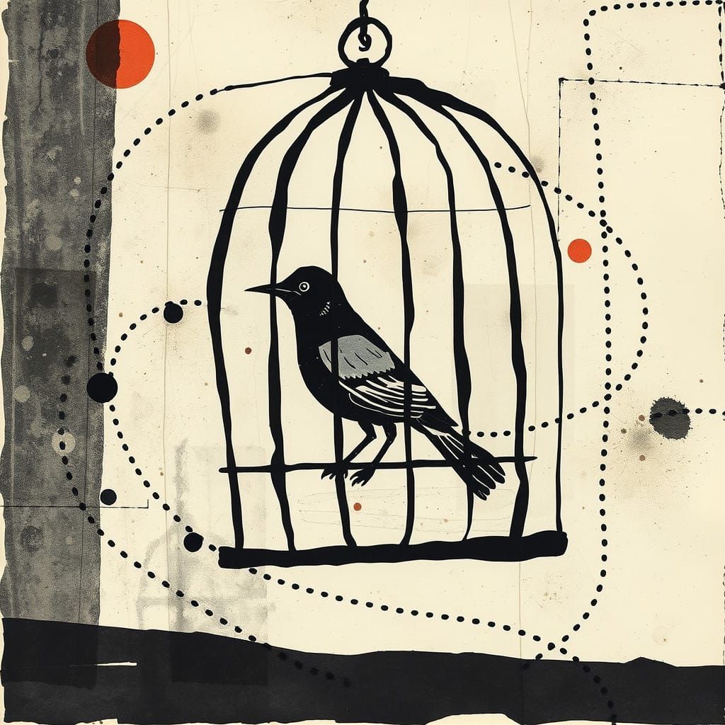 Bird in a Moody Constructivist Cage