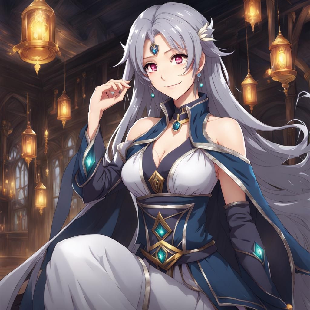 Smiling Sorceress in Anime Style