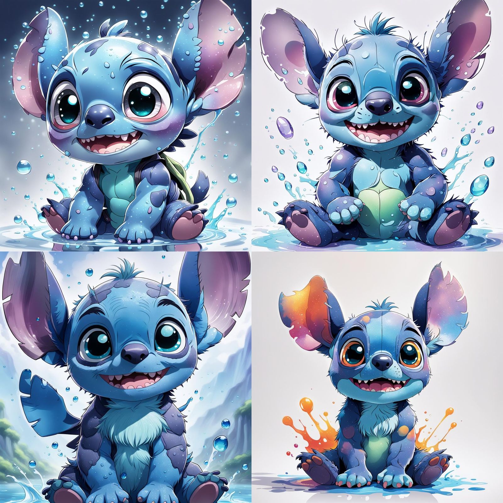 Stitch with Colorful Splash in Anime Style