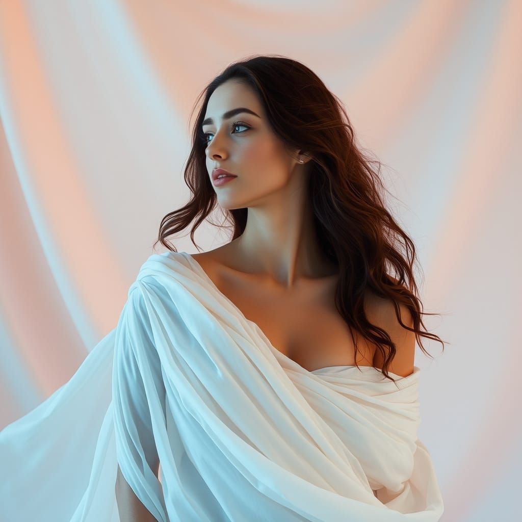 Ethereal Woman in Pastel Hues with Dreamy Lighting