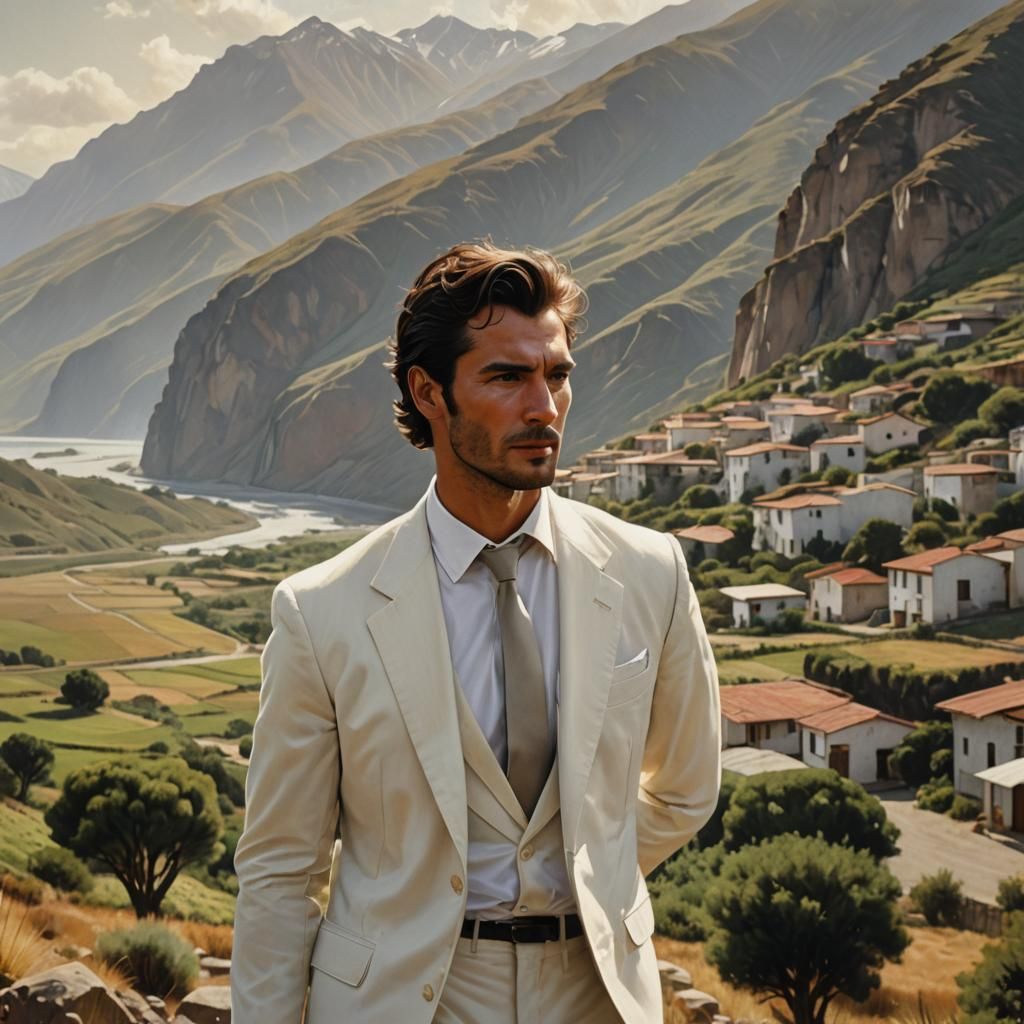 Hyperrealistic Portrait of Man in Chilean Landscape