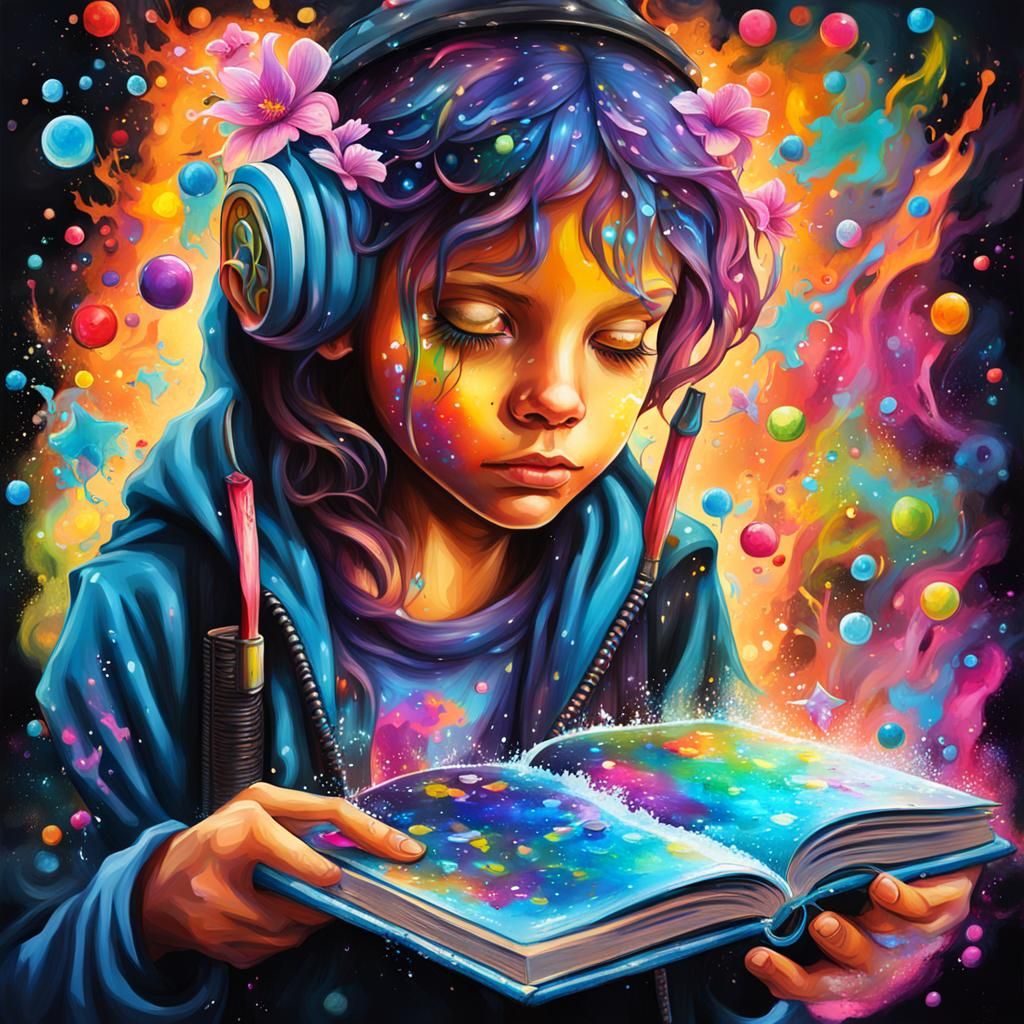 Fairy Magic Book in Digital Graffiti Art