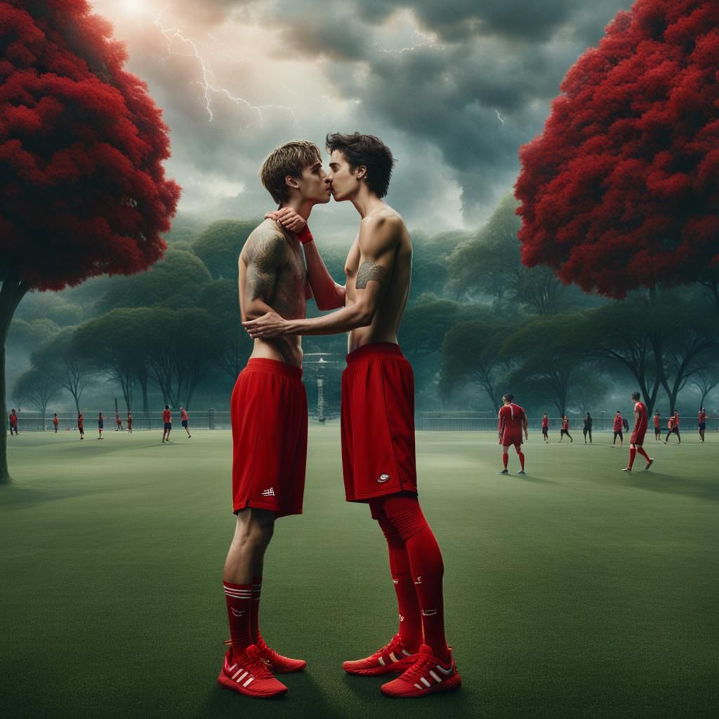 Men Kissing in Park, Digital Matte Painting