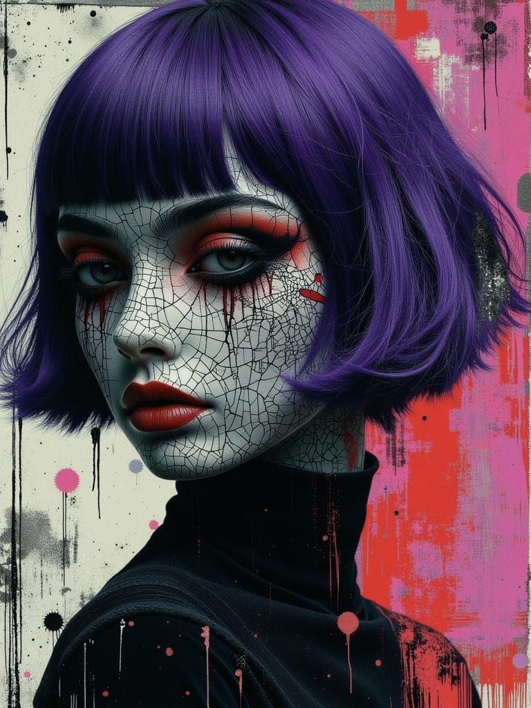 Gothic Sad Portrait with Abstract Mixed Media Elements