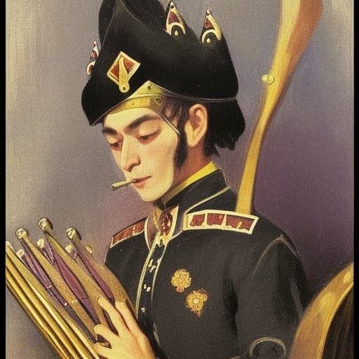 Vampire Lord Plays Harp in Purple, Classical Style