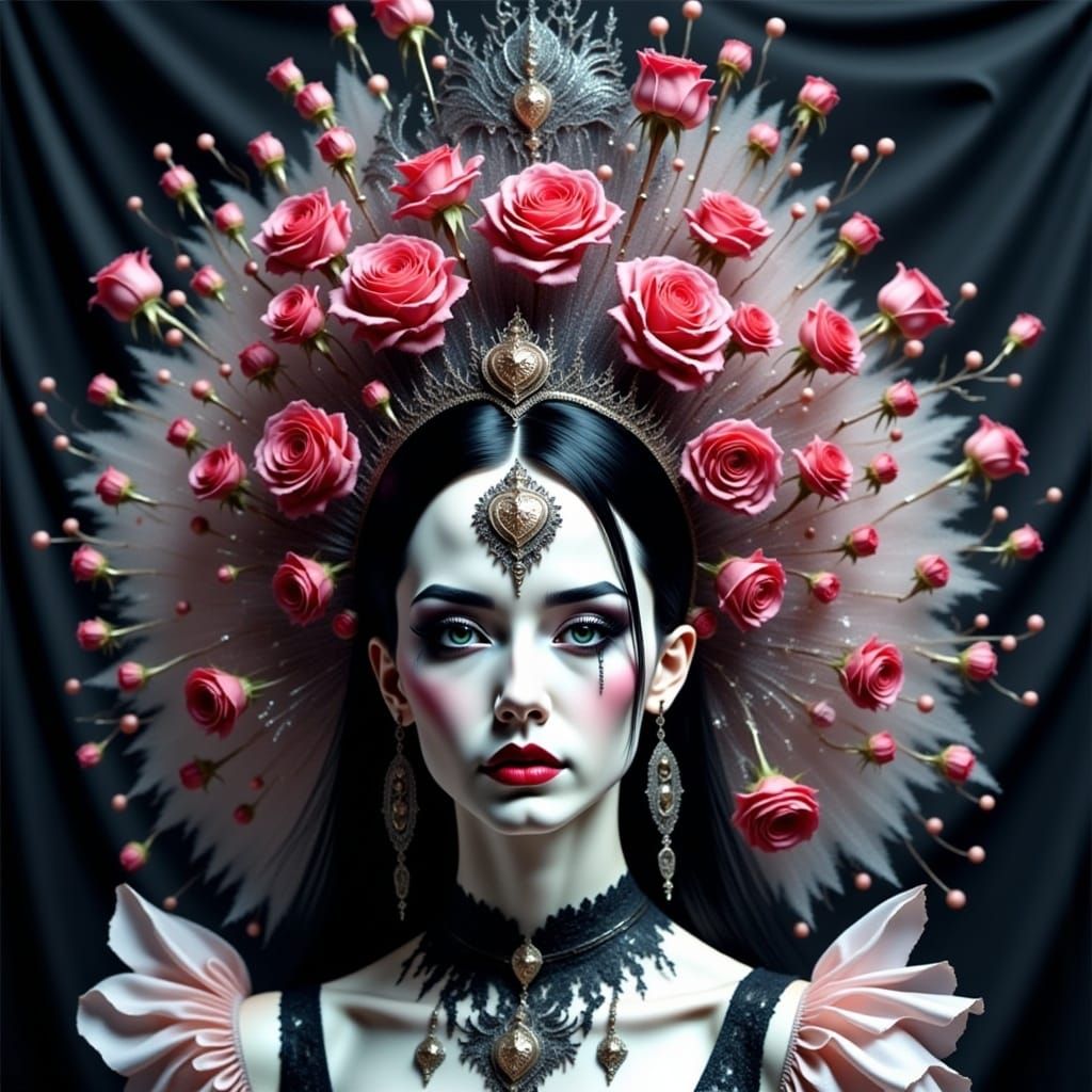 Gothic Haute Couture Hat with Roses and Filigree