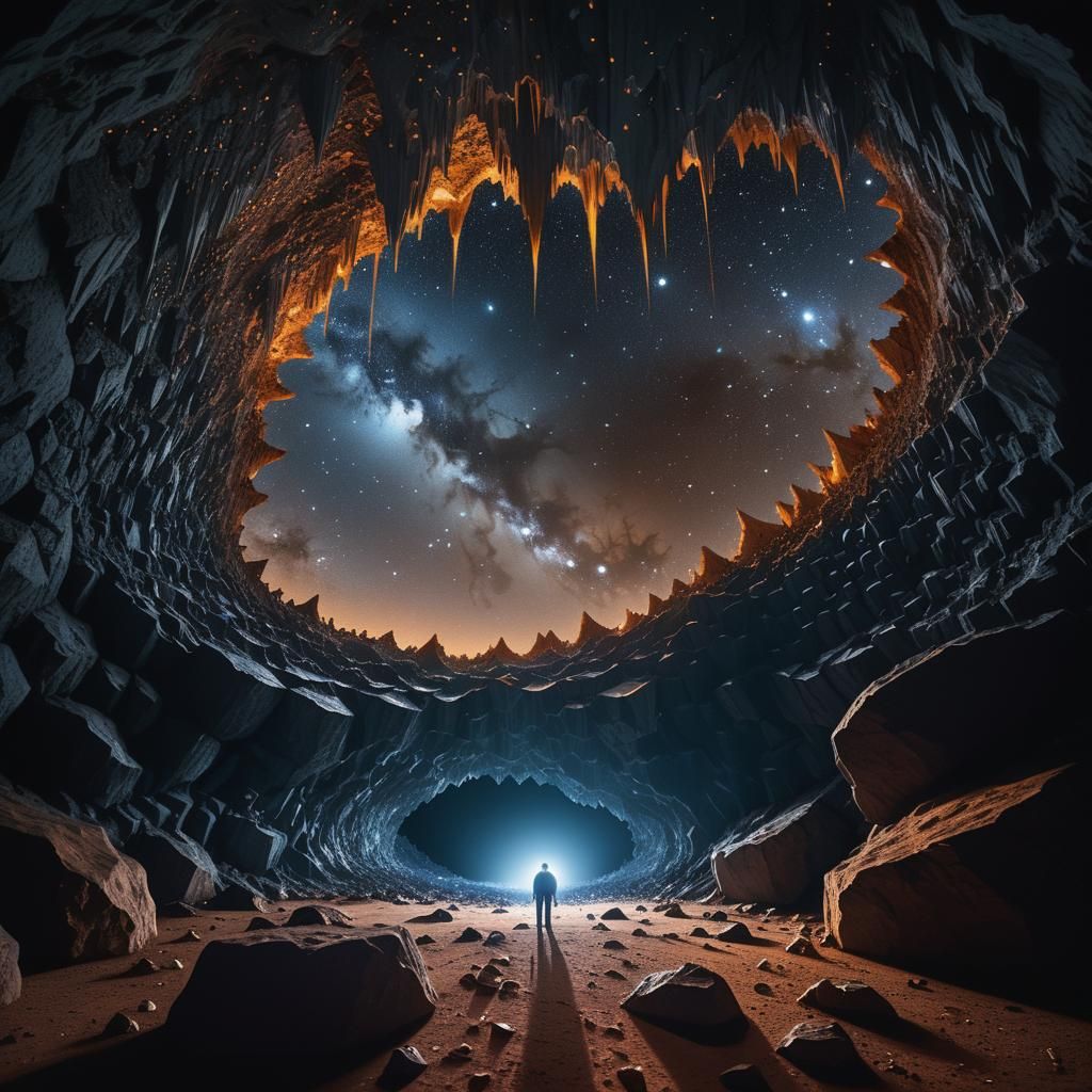 Vast Lunar Cavern: Tiny Person, Endless Stars