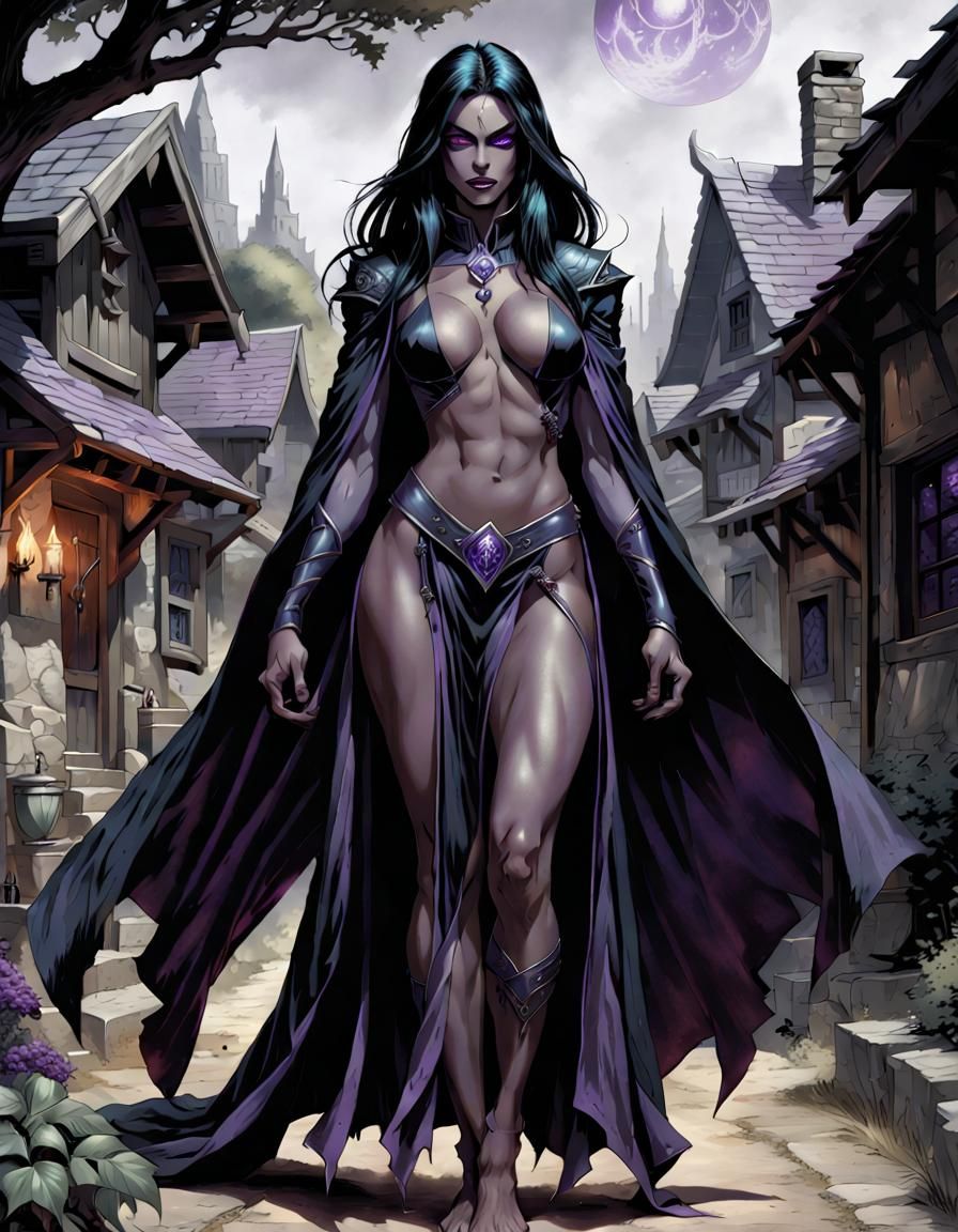 Gothic Drow Sorceress in Comic Book Style