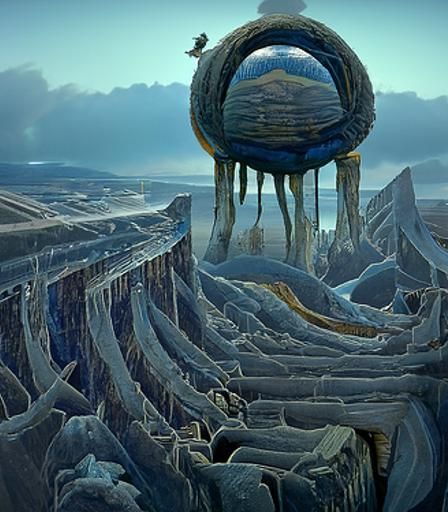 Surreal Blue Portal in Frozen Tundra Landscape