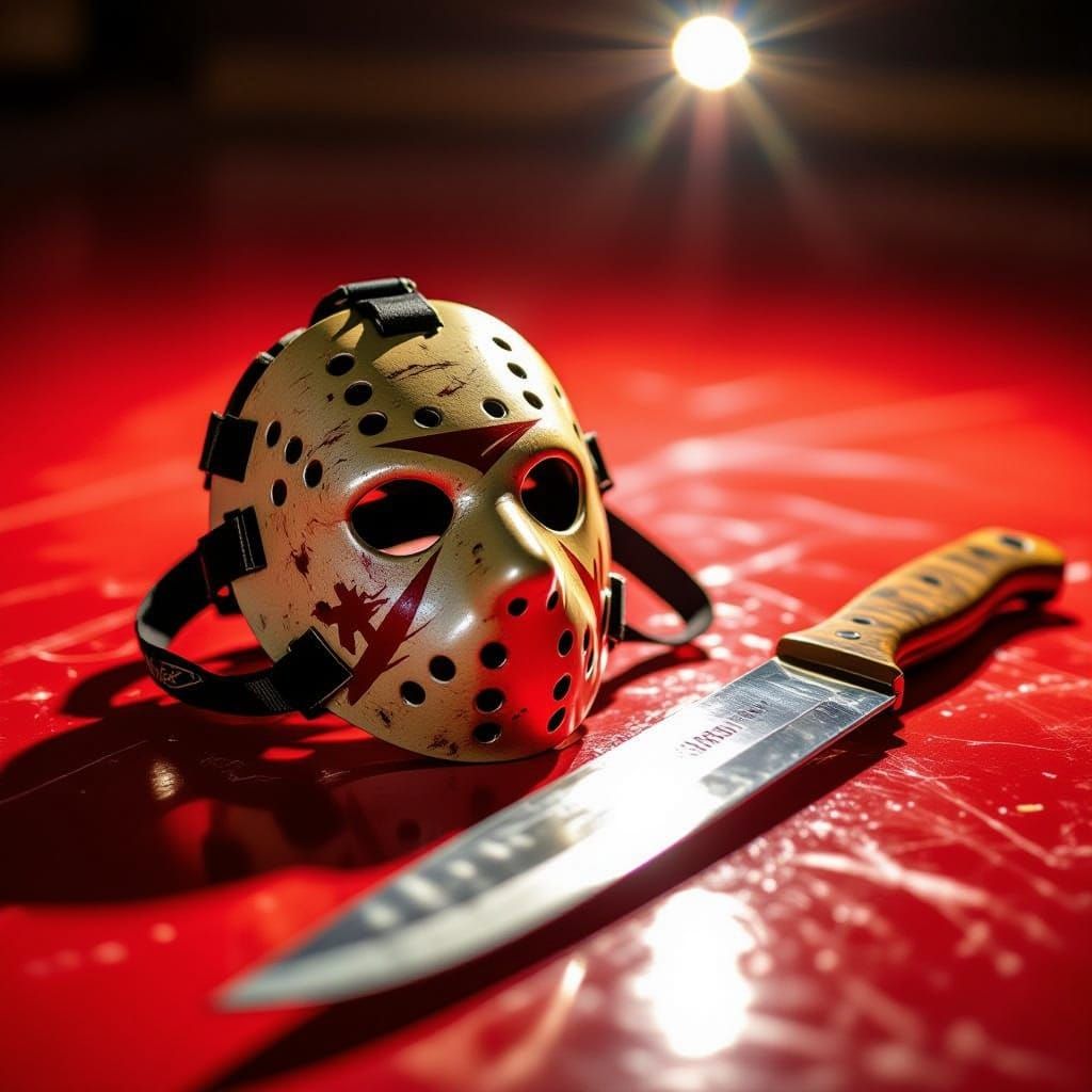 Hockey Mask and Machete in Dramatic Lighting