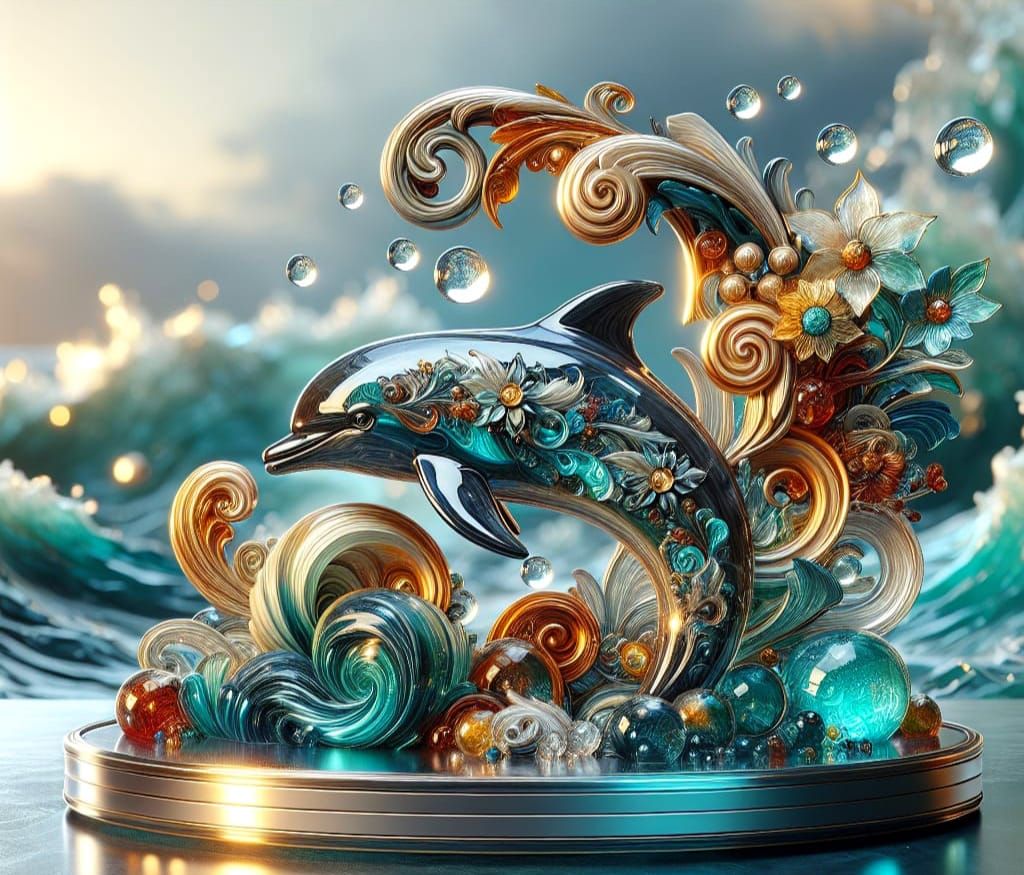 An intricate glass and crystal dolphin.