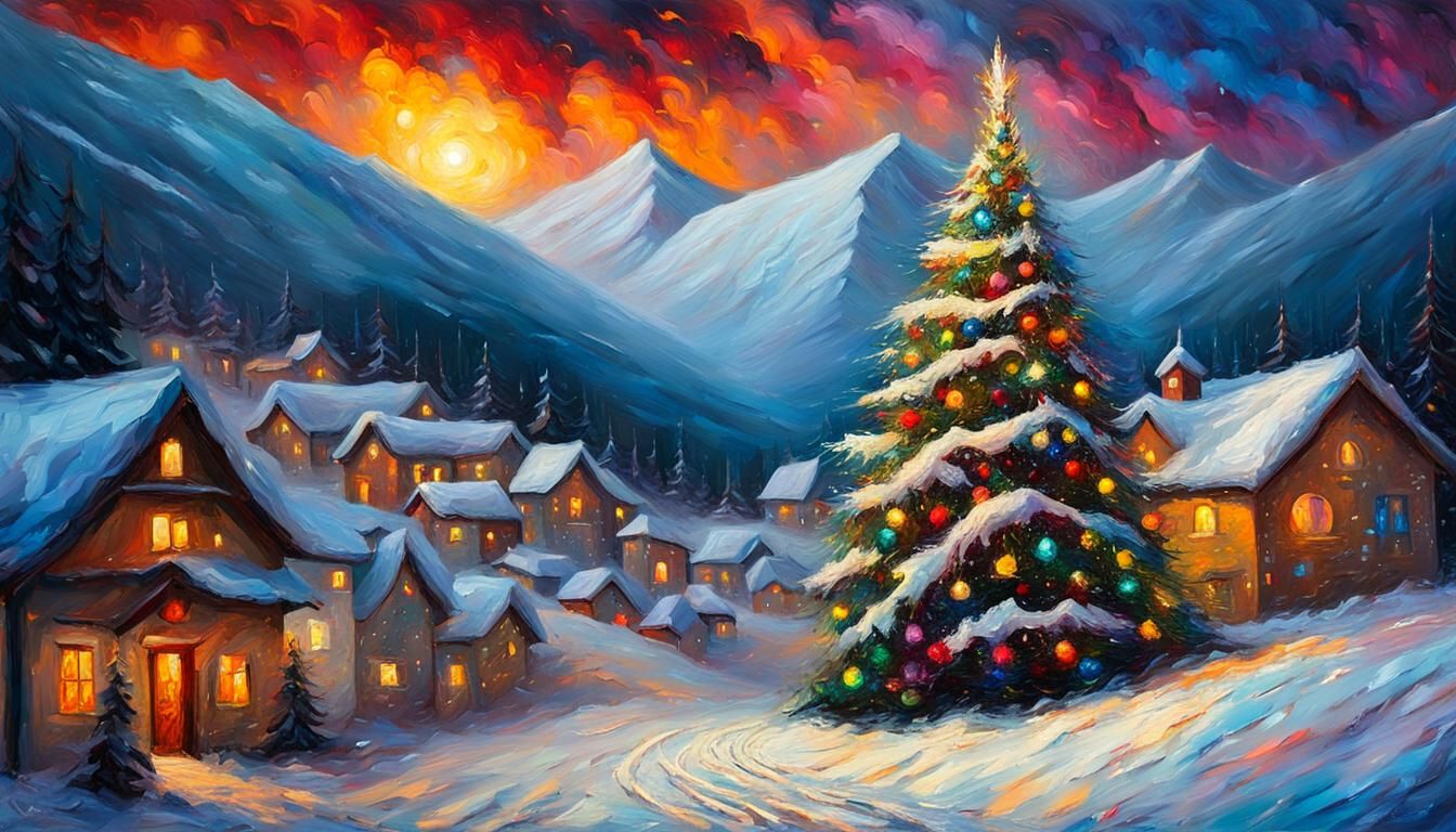 Snow-Laden Christmas Tree in Expressionist Style