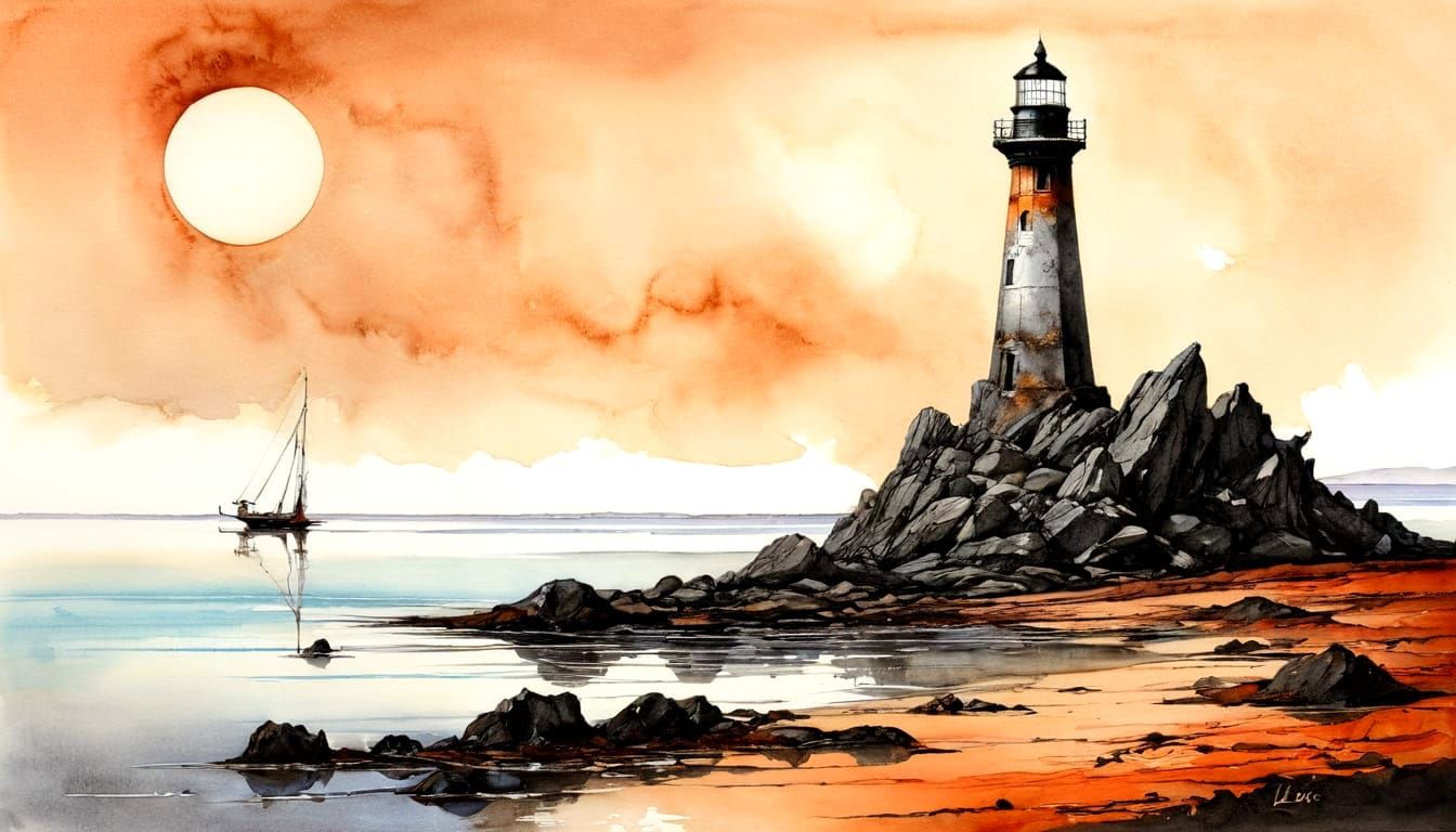 Post-Apocalyptic Lighthouse in Alcohol Ink Style