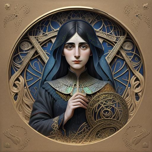 elemental dark academia Picasso Julia Pott qajar art composite photograph art Nouveau stipple quilling ZBrush gossamer
