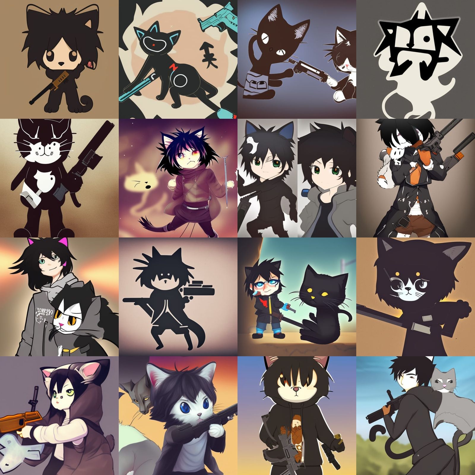 Dual Neko Cat Boy Warriors in Dark Fantasy Style