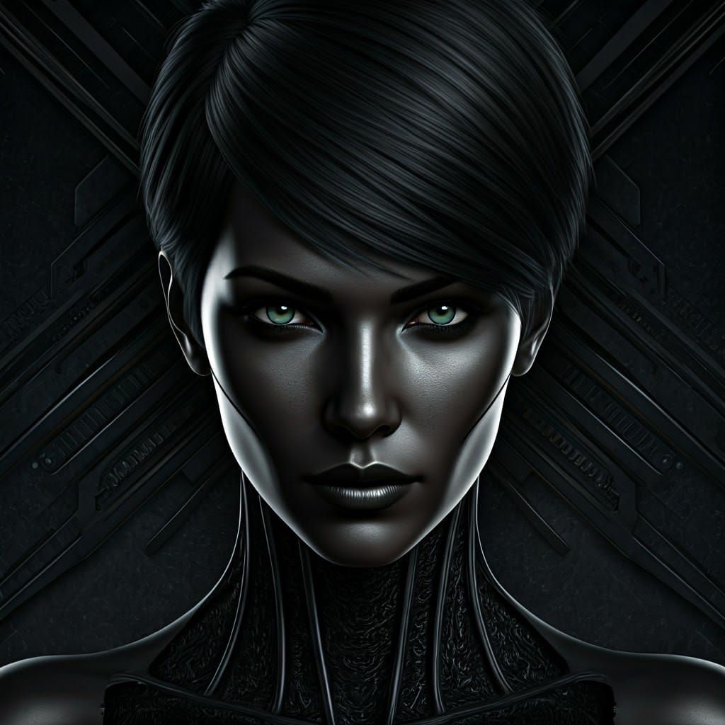 Android Woman with Metallic Black Face